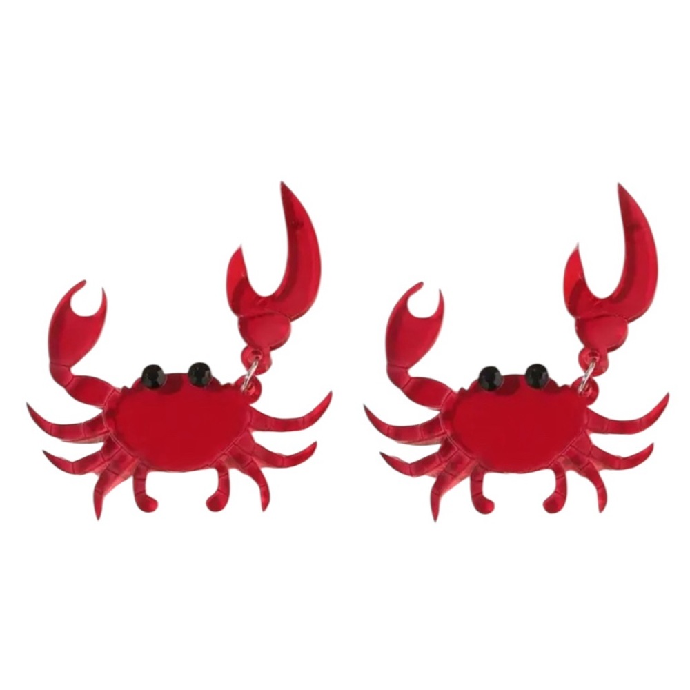 Red Acrylic Crab Dangle Earrings - Picture 2 of 3